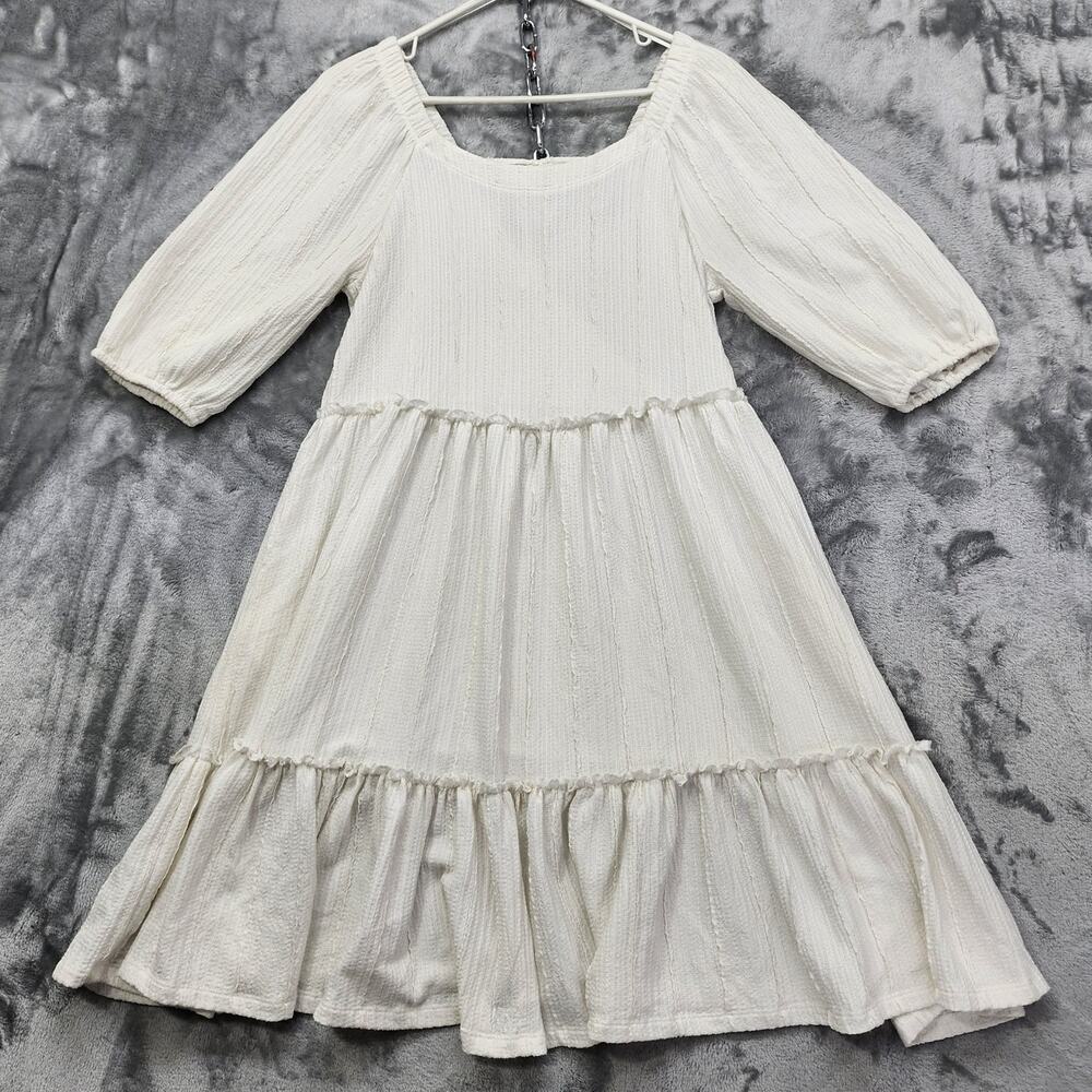 FRYE AND CO. Dress Womens M Cream Tiered Open Back Wrap Boho Cottagecore Cowgirl